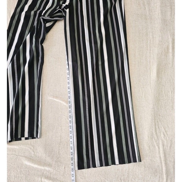 C EST 1946 Womens XL Wide Leg Green/Black/White Stripe Flowy High Rise Trousers - Picture 4 of 6